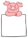 Cartoon farm animals. Little cute smiling pig with the banner.